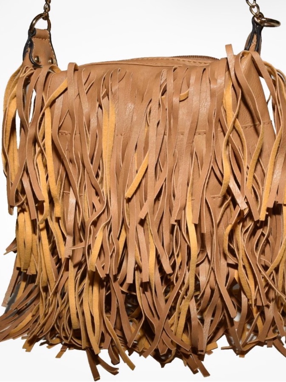 Yoki Faux Fringed Leather Crossbody Bag in Tan